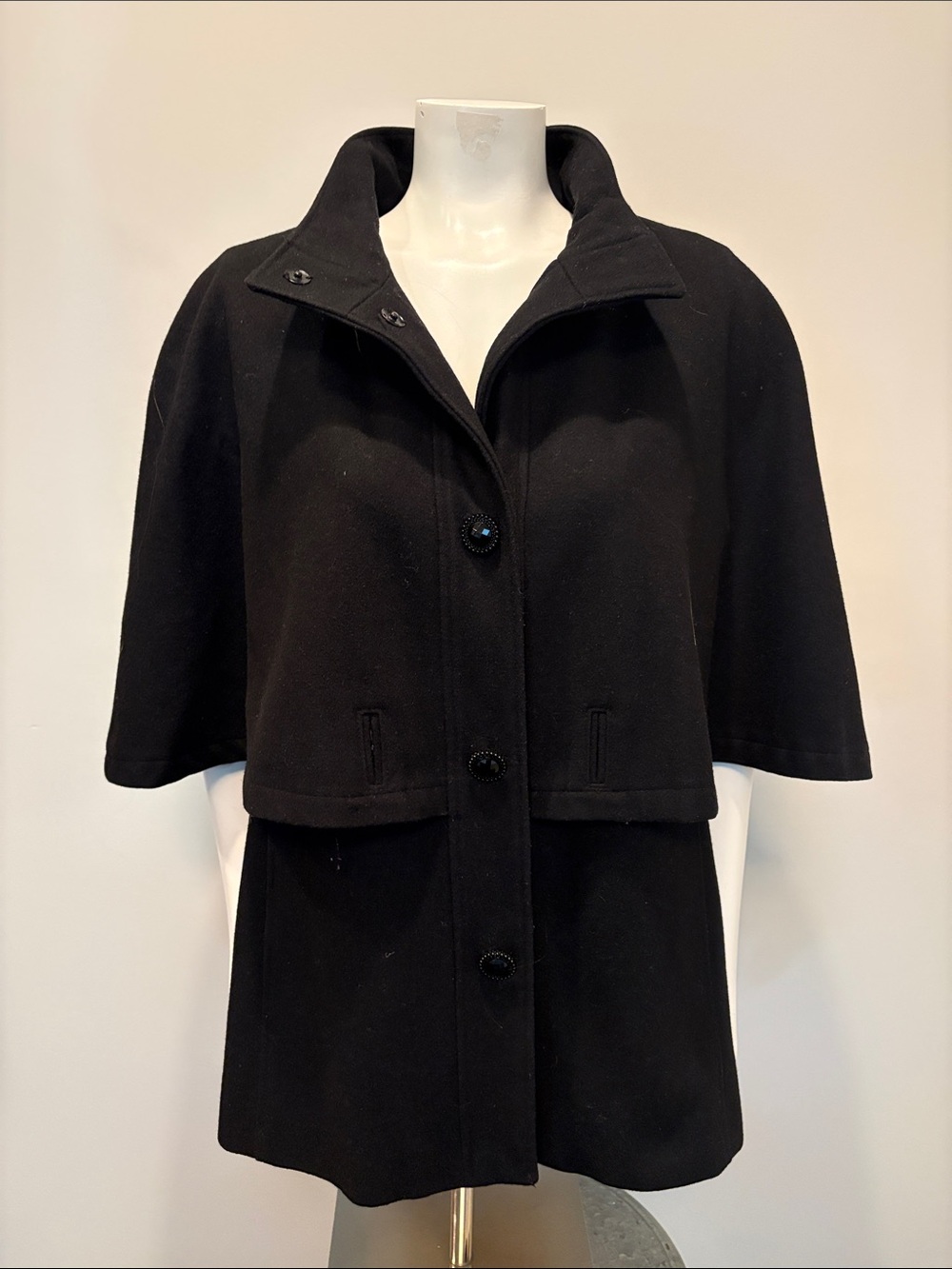 Betsey Johnson Black Wool Cape Coat with High Collar Size 14